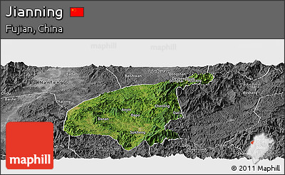 Satellite Panoramic Map of Jianning, desaturated