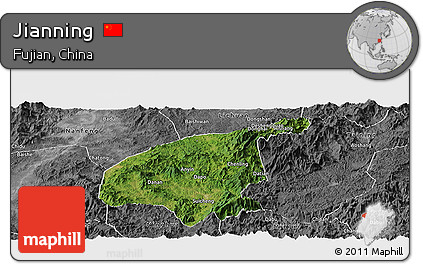 Satellite Panoramic Map of Jianning, desaturated
