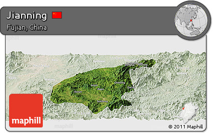 Satellite Panoramic Map of Jianning, lighten
