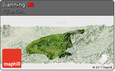 Satellite Panoramic Map of Jianning, lighten