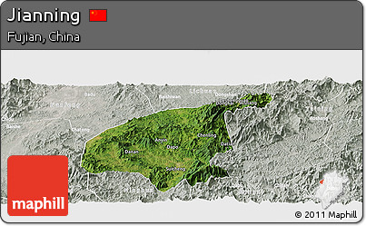 Satellite Panoramic Map of Jianning, lighten, semi-desaturated
