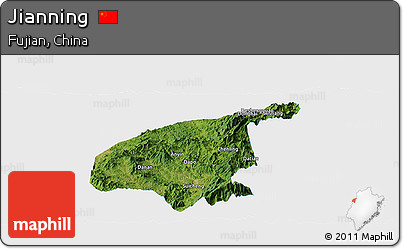 Satellite Panoramic Map of Jianning, single color outside