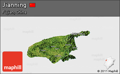 Satellite Panoramic Map of Jianning, single color outside
