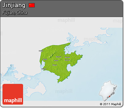 Physical 3D Map of Jinjiang, single color outside