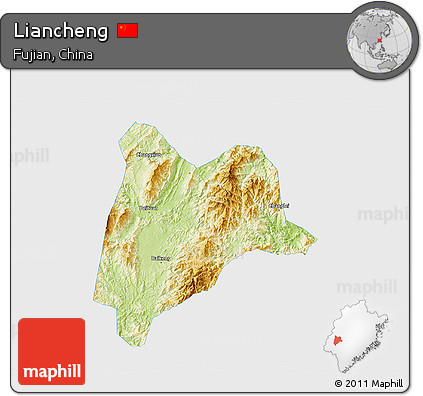 Physical 3D Map of Liancheng, single color outside