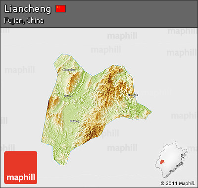 Physical 3D Map of Liancheng, single color outside