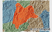 Political 3D Map of Liancheng, semi-desaturated