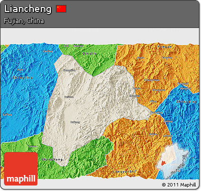 Shaded Relief 3D Map of Liancheng, political outside