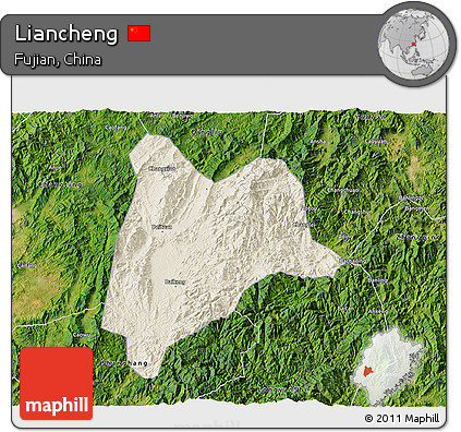 Shaded Relief 3D Map of Liancheng, satellite outside