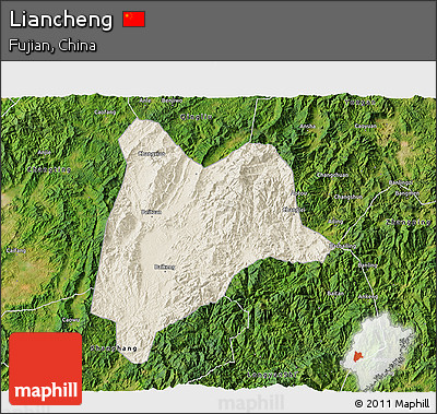 Shaded Relief 3D Map of Liancheng, satellite outside