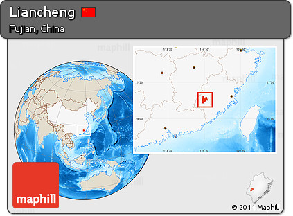 Shaded Relief Location Map of Liancheng, highlighted country