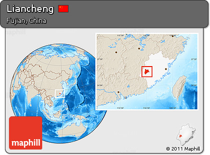 Shaded Relief Location Map of Liancheng, highlighted parent region