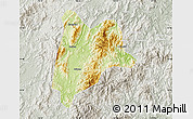 Physical Map of Liancheng, lighten, semi-desaturated