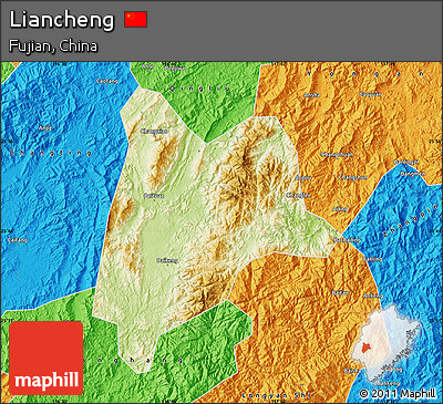 Physical Map of Liancheng, political outside
