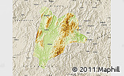 Physical Map of Liancheng, shaded relief outside