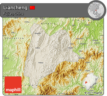 Shaded Relief Map of Liancheng, physical outside