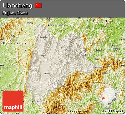 Shaded Relief Map of Liancheng, physical outside