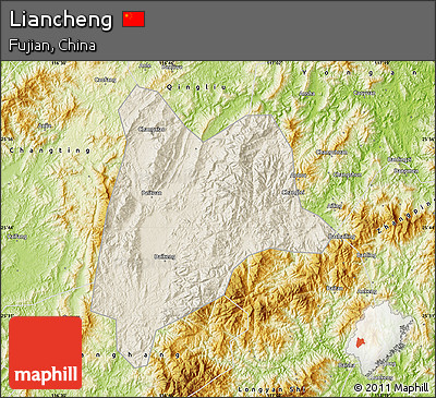 Shaded Relief Map of Liancheng, physical outside