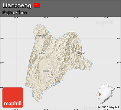 Shaded Relief Map of Liancheng, single color outside