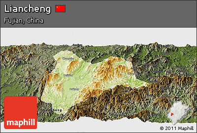 Physical Panoramic Map of Liancheng, darken