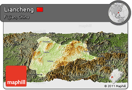 Physical Panoramic Map of Liancheng, darken