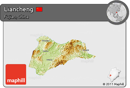 Physical Panoramic Map of Liancheng, single color outside