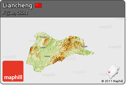 Physical Panoramic Map of Liancheng, single color outside