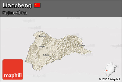 Shaded Relief Panoramic Map of Liancheng, cropped outside