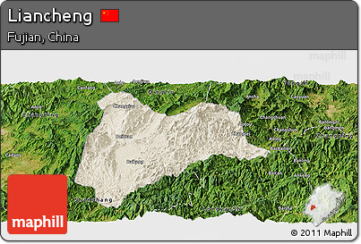 Shaded Relief Panoramic Map of Liancheng, satellite outside
