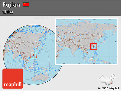 Gray Location Map of Fujian, within the entire country