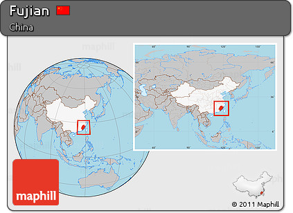 Gray Location Map of Fujian, highlighted country, within the entire country