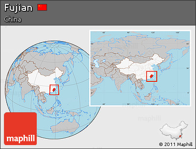 Gray Location Map of Fujian, highlighted country, within the entire country