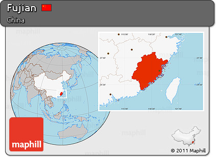 Gray Location Map of Fujian, highlighted country