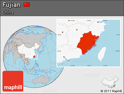 Gray Location Map of Fujian, highlighted country