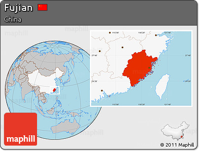 Gray Location Map of Fujian, highlighted country