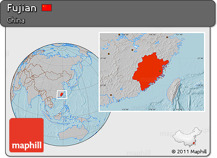 Gray Location Map of Fujian, hill shading