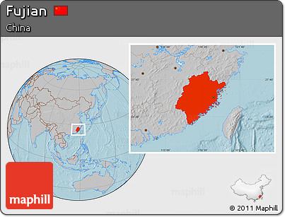 Gray Location Map of Fujian, hill shading