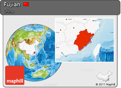 Physical Location Map of Fujian, highlighted country