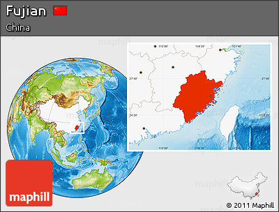 Physical Location Map of Fujian, highlighted country