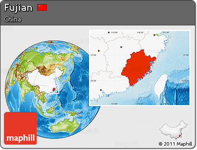 Physical Location Map of Fujian, highlighted country