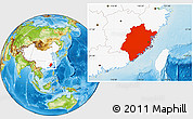 Physical Location Map of Fujian, highlighted country