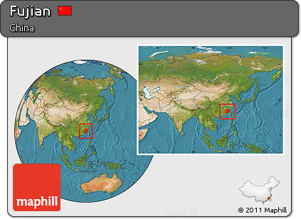 Satellite Location Map of Fujian, within the entire country