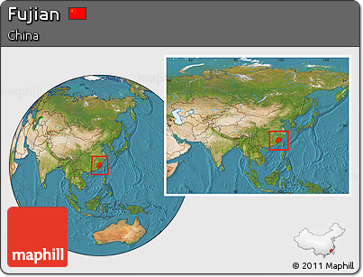 Satellite Location Map of Fujian, within the entire country