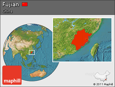 Satellite Location Map of Fujian