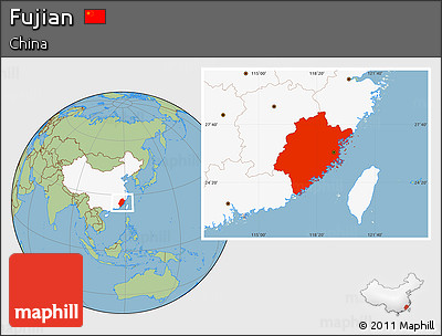Savanna Style Location Map of Fujian, highlighted country