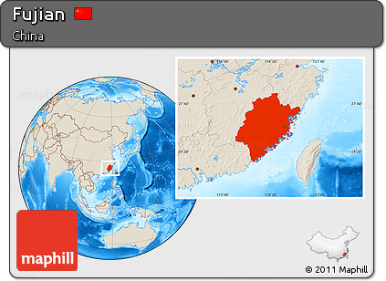 Shaded Relief Location Map of Fujian