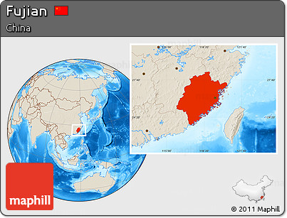 Shaded Relief Location Map of Fujian