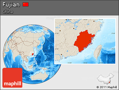 Shaded Relief Location Map of Fujian