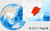 Shaded Relief Location Map of Fujian, highlighted country