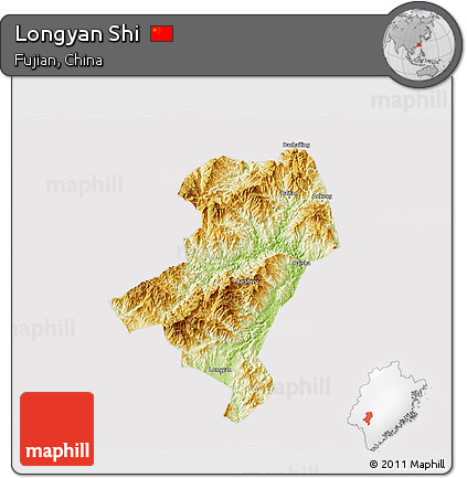Physical 3D Map of Longyan Shi, cropped outside
